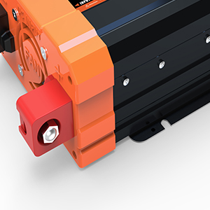 Digital display panel with LED indicators showing 'Battery Voltage', 'Battery Percentage', 'Output Power Percentage', 'Output Status', and 'Output Frequency' with numerical readouts.