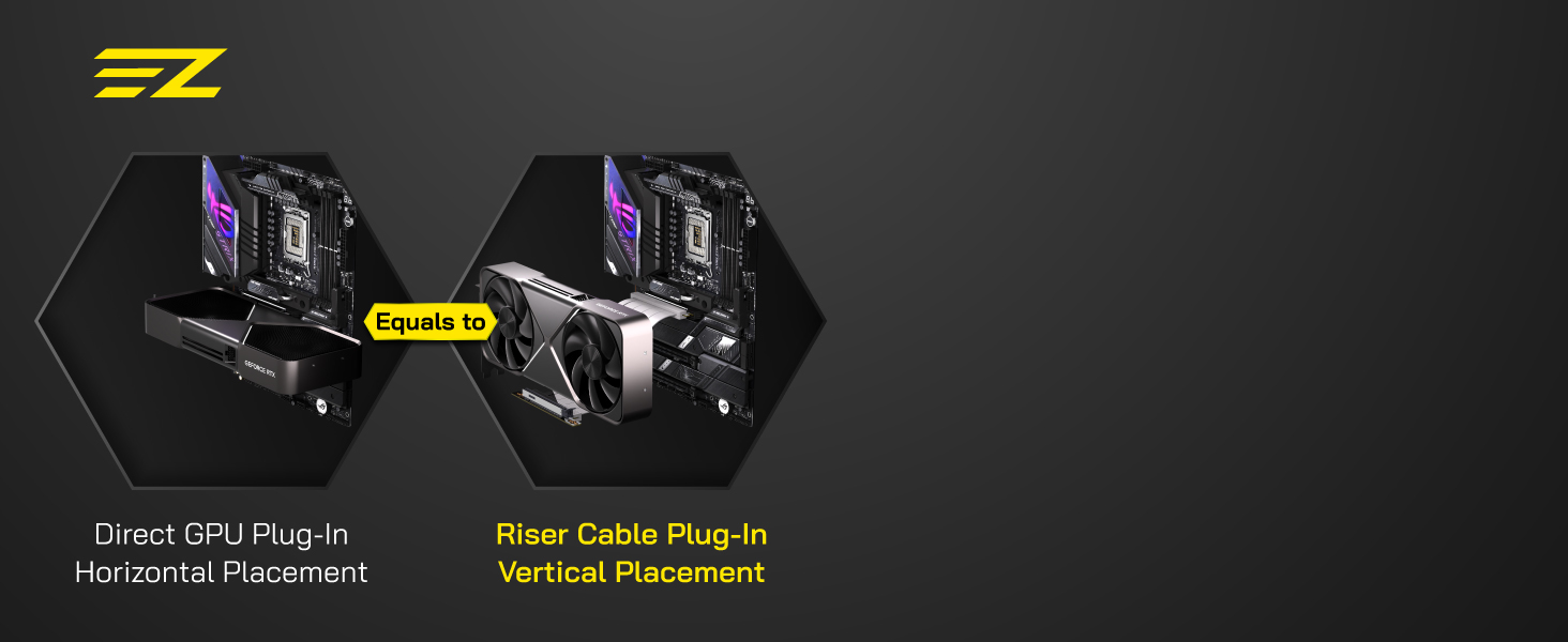 Text reads 'EZ' and 'Rear Gates Plug-in Vertical Movement'. Dark promotional images showing technical product details against black background.