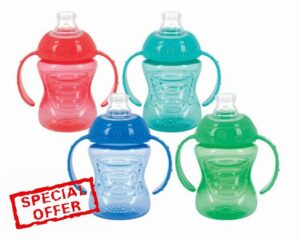 Nuby No-Spill Super Spout Grip N' Sip 4M+ - 4 Count (ASSORTED COLORS)