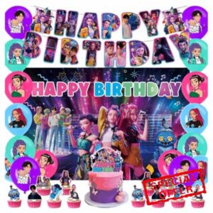2025 Birthday Decorations H-Huntr/X Cake Topper Cupcake Toppers Banner Balloons K-KPop D-Demon H-Hunters Party Decoration Supplies Fans Party Decorations Kit Happy Birthday Banner Balloons Deco