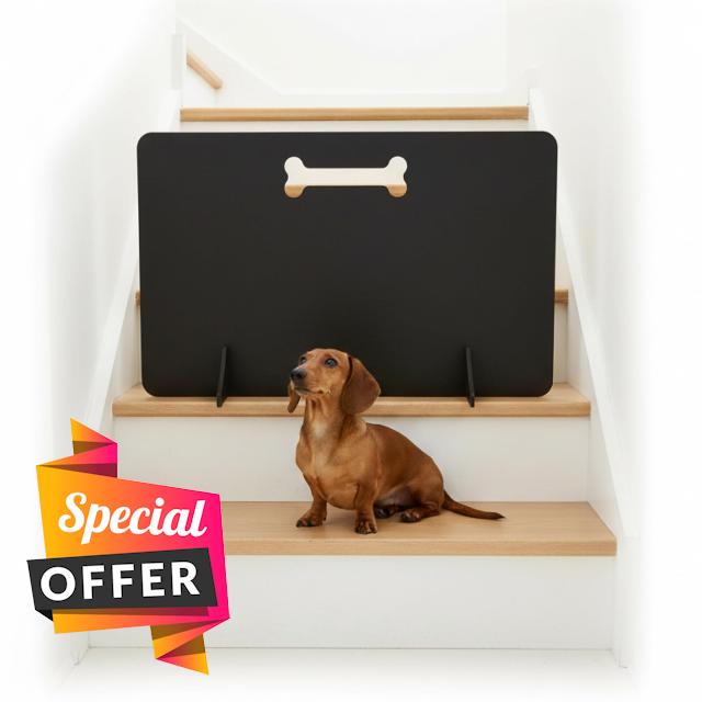 Dog Stopper Gate – Freestanding Wooden Pet Barrier in Black or Plain | No-Drill Indoor Dog Gate for Stairs