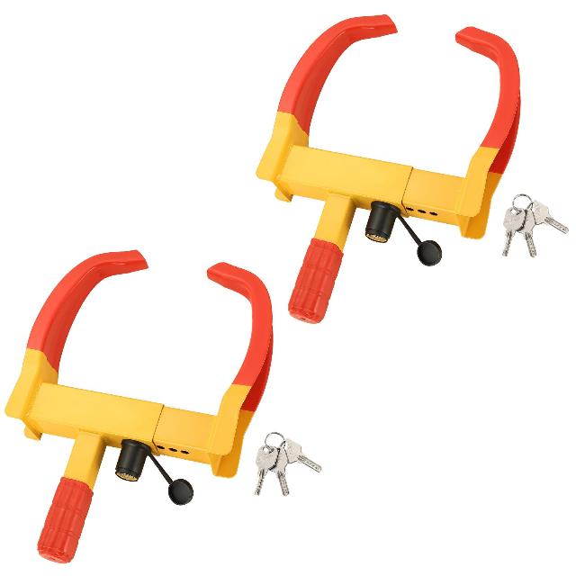 DASBET Wheel Clamp Lock Anti-Theft Wheel Lock Clamp 2 Pack Heavy Duty Car Wheel Lock with 3 Keys Adjustable Security Tire Clamp Fits 7-11" Width Tyres Security Clamp for Cars Caravans Trailers (Red)