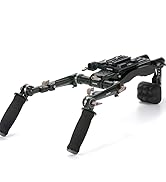 Camera follow focus system with black geared mechanism, white focus ring, and adjustable mounting bracket for professional cinematography.