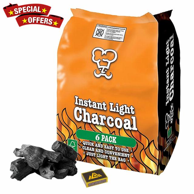 Instant Light Lumpwood Charcoal Bags 6x1kg – Easy to Use BBQ Coals