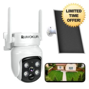 RUIVOKUR Solar Security Camera Outdoor Wireless with 360° PTZ