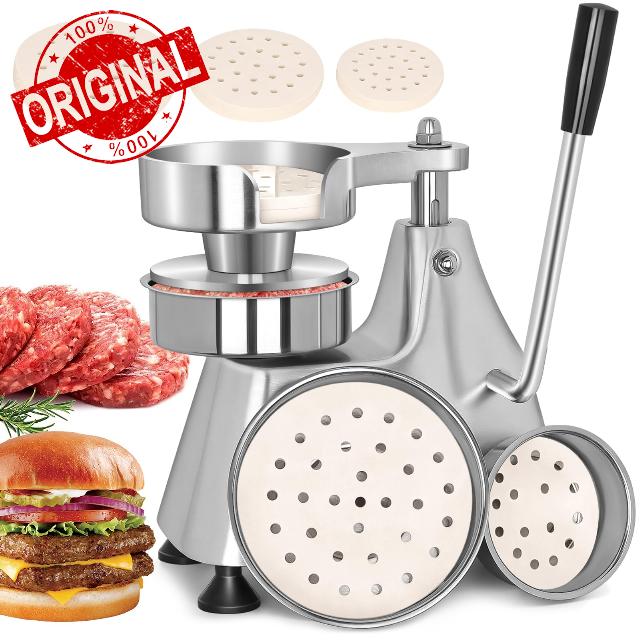 LLNC Commercial Burger Patty Maker 3 in 1 Stainless Steel Heavy Duty Hamburger Press (4/5/6-inch) Commercial Hamburger Press Patty Maker Machine with 1200 Pcs Patty Papers for Beef Pork Chicken Patty