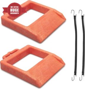 IRSTBL Pallet Jack Chock 2 Pack – Heavy Duty Plastic with Non-Slip Rubber Base and Handle – Includes 2 Rubber Tie Down Straps with S Hooks
