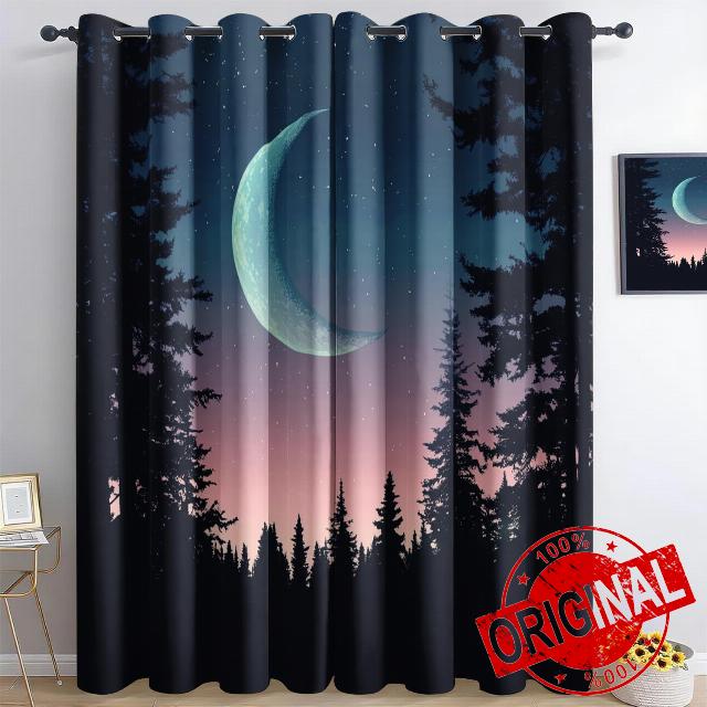 Forest Moon 3D Print Pattern Thermal Insulated Window Drapes For Kids Boys Girls Bedroom Living Room 46 X 54 Inch Drop 2 Panels Curtains Eyelet Blackou