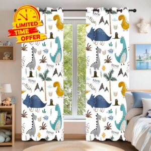 ZLXMN Tropical Dinosaurs Window Curtains