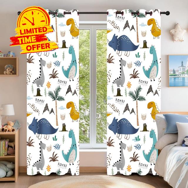 ZLXMN Tropical Dinosaurs Window Curtains