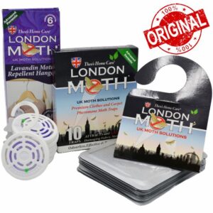 LONDON MOTH KILLER 10x Clothes Moth Traps and 6x Lavindin Hanger Moth Repellent Set