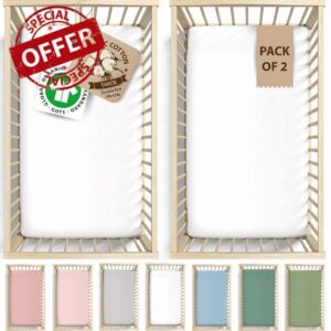 Snuzpod 3 & 5 Compatible Crib sheets GOTS Organic Cotton – Thickest & Softest Organic Combed Cotton 200gsm - 2 Pack Fitted Sheets 44x80 Snuzpod Bedding