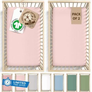 Snuzpod 3 & 5 Compatible Crib sheets GOTS Organic Cotton – Thickest & Softest Organic Combed Cotton 200gsm - 2 Pack Fitted Sheets 44x80 Snuzpod Bedding