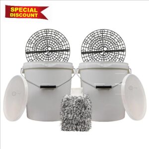 2 Car Wash Buckets & 2 Bucket Barriers + FREE Wash Mitt - 20L Set - Swirl Free Wash Solution - 2 Bucket Wash Method