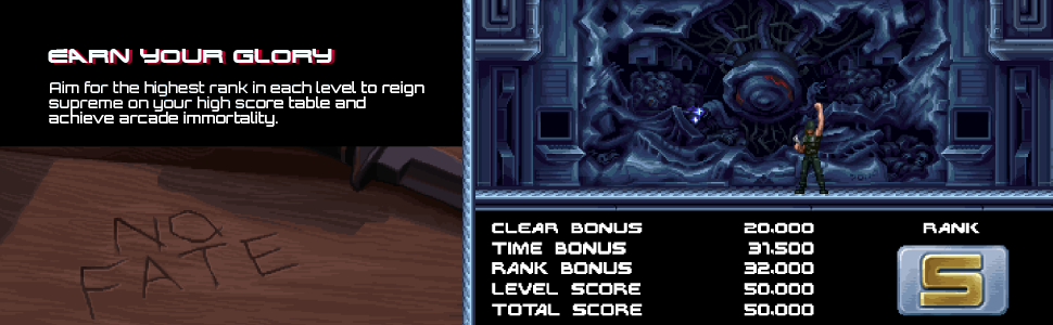 Video game interface screenshots showing blue-tinted action scenes with character silhouettes and gameplay elements in a side-scrolling format.