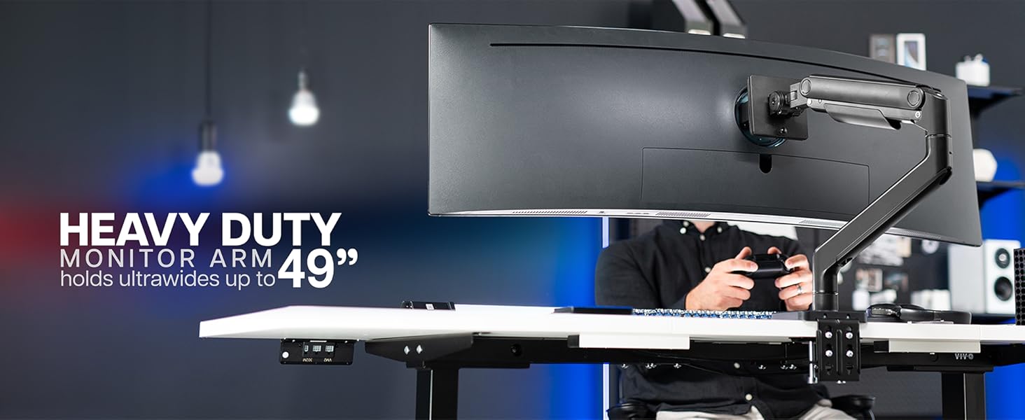 heavy duty monitor arm holds ultrawides up to 49