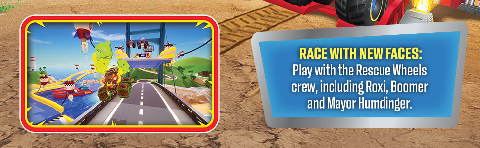 Text reads 'Race with the Phoenix Wheel crew!' followed by other promotional gaming text. Colorful gaming-themed banner with dynamic design elements.