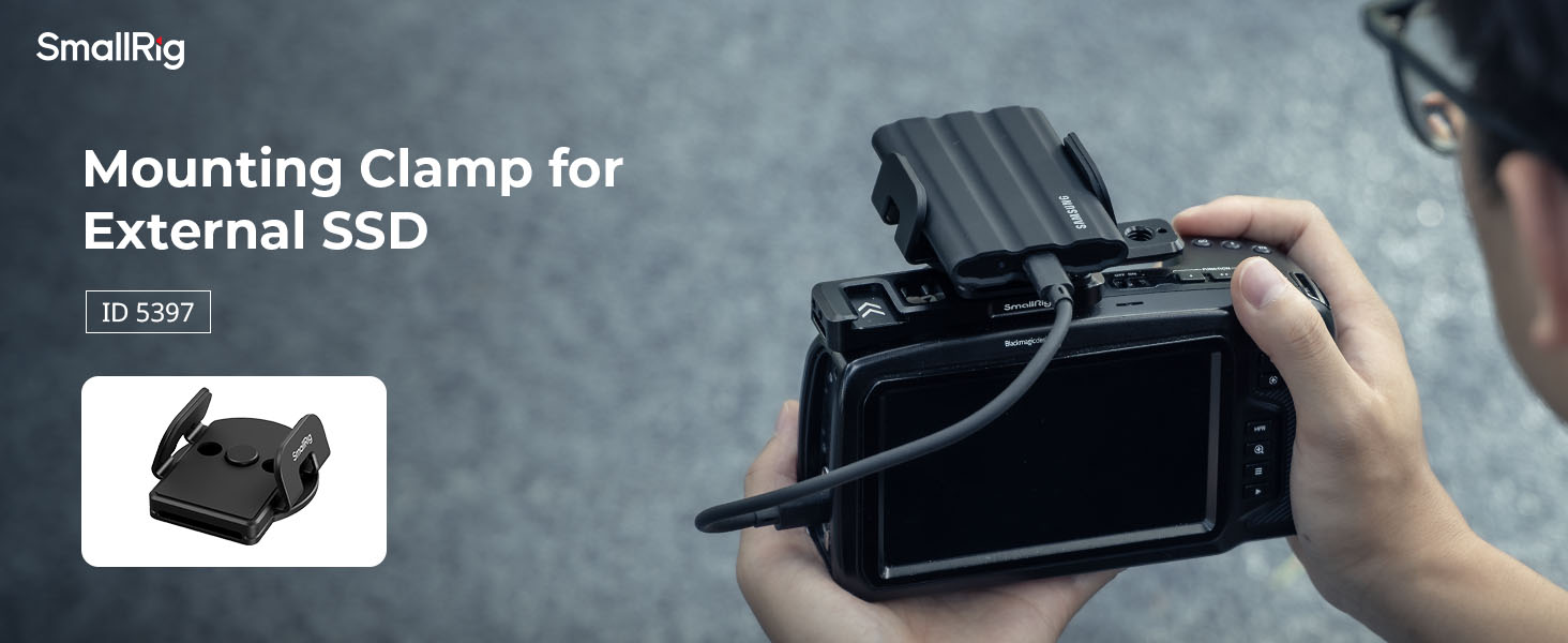 Text reads 'Mounting Clamp for'. Series of product photos showing black mounting hardware or bracket system.