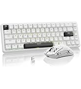 White wireless gaming mouse shown from multiple angles, featuring minimalist design with side buttons and subtle brand details.