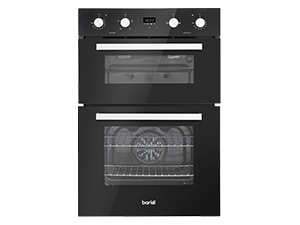 Black built-in oven or cooking appliance shown from different angles, displaying interior cavity and control panel on top.