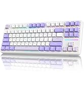 Mechanical keyboard with beige and black keycaps. Compact tenkeyless design with function row and arrow keys.
