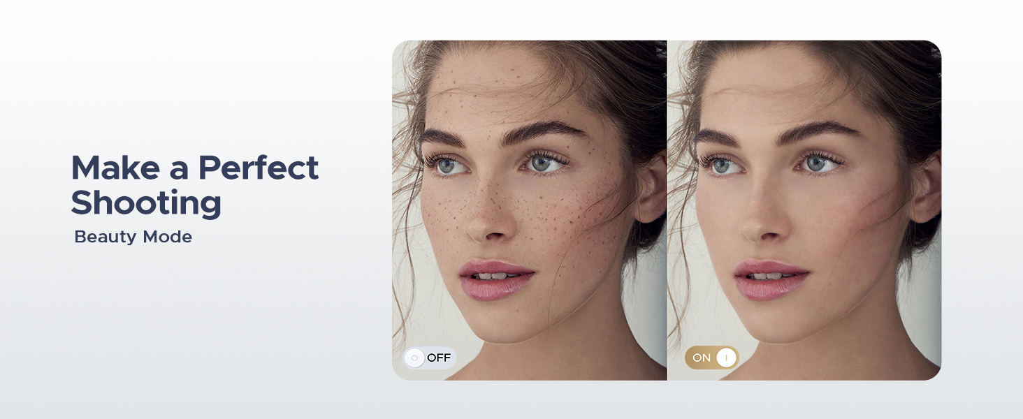 Text reads 'Make a Perfect Shooting' and 'Beauty Mode'. Demonstration of photo editing or camera features showing before and after comparison.