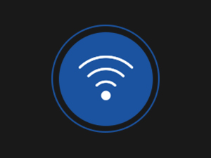 Three circular blue icons with wifi-style signal waves, shown on black background, displayed in sequence.