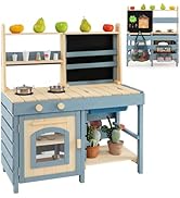 Maxmass Kids Mud Kitchen, Outdoor Wooden Children Play Kitchens with See-Through Planter Box, 2 C...