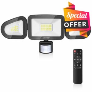 MEIKEE 42W Security Lights Outdoor Motion Sensor 3600LM 6500K Daylight White PIR Floodlights Outdoor 4 Modes Timing with Remote Control IP66 Waterproof 180° Adjustable for Garden Garage Doorways            [Energy Class F]