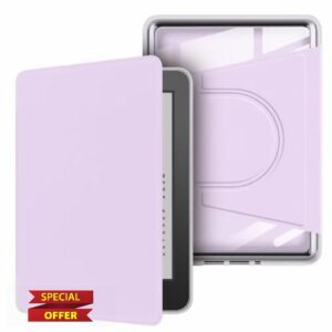 360° Rotating Magnetic Detachable Case with Stand & Auto Wake/Sleep for Kindle 11/12th Generation 6" (2024/2022 Release) - Clear Back Cover