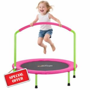 ATIVAFIT 36''Mini Foldable Rebounder Trampoline for Toddlers Kids With Super Safety Pad Foam Handle and Oxford Padded Noise-Free Kids Cover Fun for Kids Indoor/Outdoor for 2-6 years old