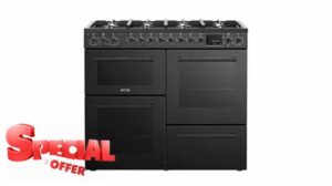 HYE 100cm Freestanding Gas Range Cooker with 2 Electric Ovens & Grill - 8-Burner Gas Hob