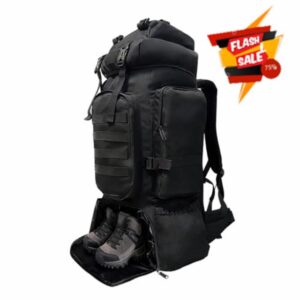 Tactical 80L Hiking Backpack with Dedicated Shoe Compartment - Large Capacity Rucksack for Camping Backpacking Men Women - Outdoor Trekking Travel Pack (Black)