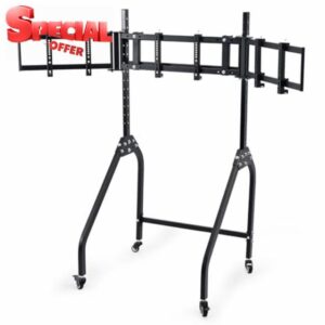 Dardoo Triple Monitor Stand with Brake Casters –Premium Adjustable Mount for Racing Simulator Cockpit