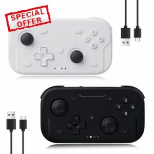 AceGamer Pocket Controller，Wireless Controller for Switch/PC/iOS/Android，Mini Size Gamepad Joystick with Turbo/ 6-Axis Gyro Sensor/One-Button Wake-Up（Black and White）