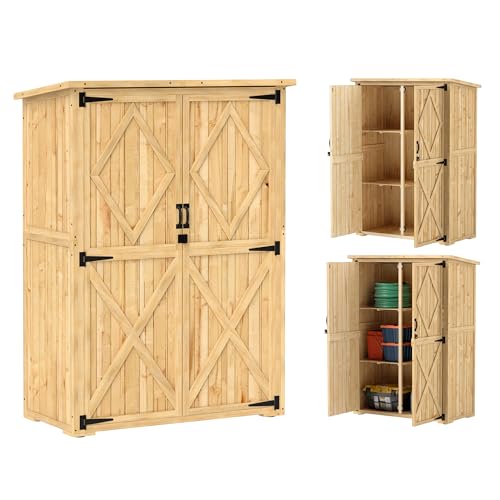 Tool Storage Cabinet with Asphalt Roof and 2 Shelves for Garden Tools