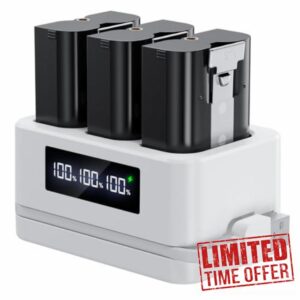 3 Batteries and White Digital Charging Station for Video Doorbell 2/3/4