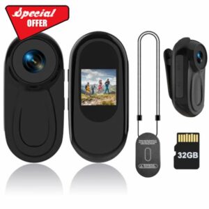 Mini Body Camera HD 1080P Thumb Action Cam with 32GB Card Night Vision 0.9 Display Magnetic Pendant