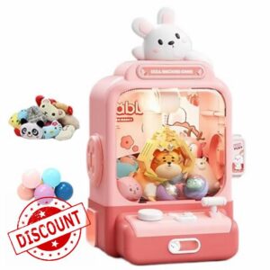 Mini Claw Machine for Kids Battery Powered Rabbit Home Mini Vending Machine with 10 Dolls & 10 Toys Cute Christmas Toys for Childre