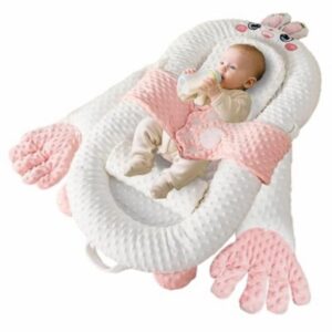 Portable Baby Lounger Soft Comfortable Reversible Infant Lounger Pillow with Comforting Hands Foldable Removable Bunny Snuggle Nest for Newbo