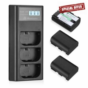 Powerextra 3-Pack LP-E6NH LP-E6 LP-E6N Battery 2600mAh with Triple Slot USB Charger Compatible with Canon 5D Mark IV