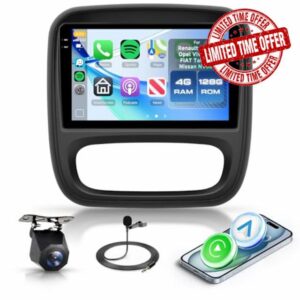 Rimoody 4G 128G Android Car Radio for Vauxhall Vivaro Renault Trafic FIAT Talento Nissan NV300/VW30 9'' In-Cell Screen Car Stereo Wireless CarPlay Android Auto/GPS/Bluetooth/FM RDS/EQ/Backup Camera