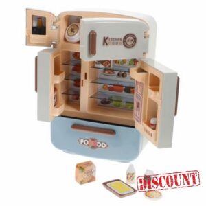 Toyvian Mini Fridge Set with Mini Food and Furniture Pretend Play Kitchen Accessory for Safe Rounded Edges Realistic Miniature House Role Play Interactive Family