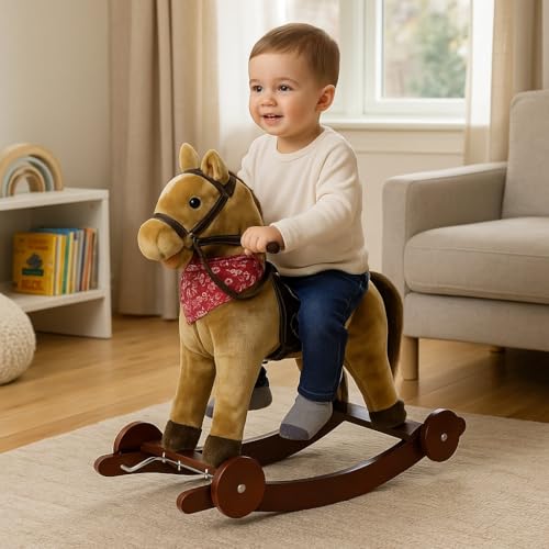 Plush Rocking Horse with Flip Down Wheels and Sounds
