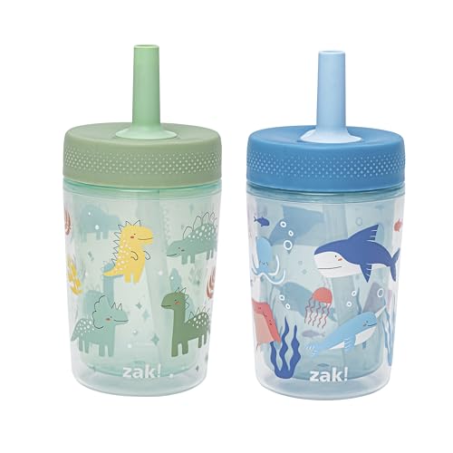 9oz 2-Pack Double Wall Plastic Sippy Cups with Leak-Proof Design is Perfect for Kids (Dino Buddies