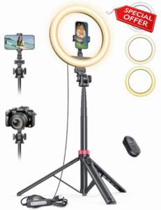 10’’ Ring Light with 75.59 inch Tripod Stand & Cold Shoe Phone Holder
