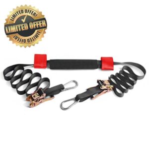 MOTO4U Universal Motorcycle Handlebar Tie Down Strap with Belt Tensioner Motorbike Front Wheel Tie Down Strap Front Wheel Transport Bar Tie Down in Red