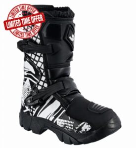 Kids Black & Whtie Real Leather Off - Road Motorbike/Motocross/Motorcycle Cubs MX Sports Shoes/Boots