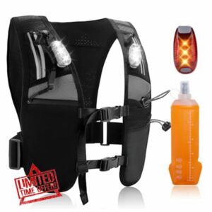 HEEBUKE Running Vest with LED Lights & 500ml Water Bottle - Adjustable Hydration Vest for Mens & Women - Lightweight Reflective Backpacks - For Marathon