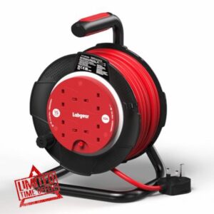 Labgear Extension Lead 15m Heavy Duty Cable Reel 4 Socket 13A Power Reel with Thermal Cut-Out Protection